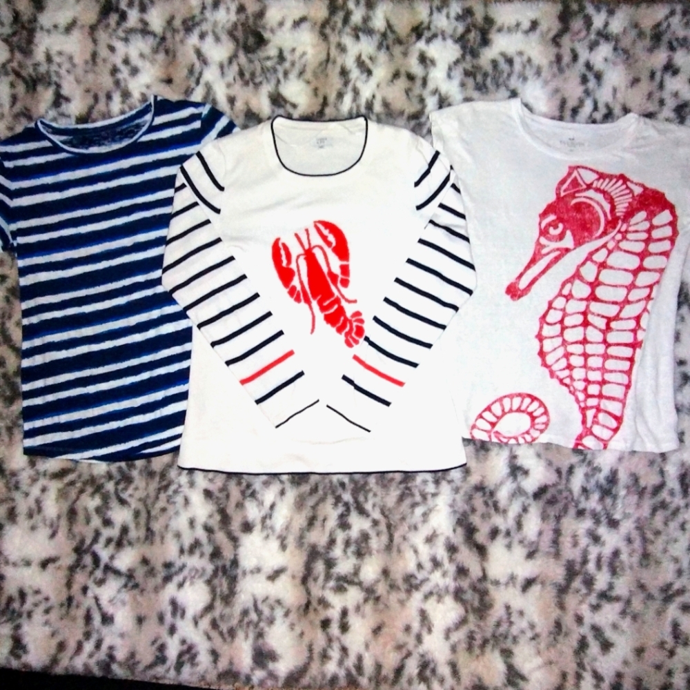 Bundle of 3 Nautical Tops: 2 Short Sleeve Tops & 1 Lobster Sweater size small